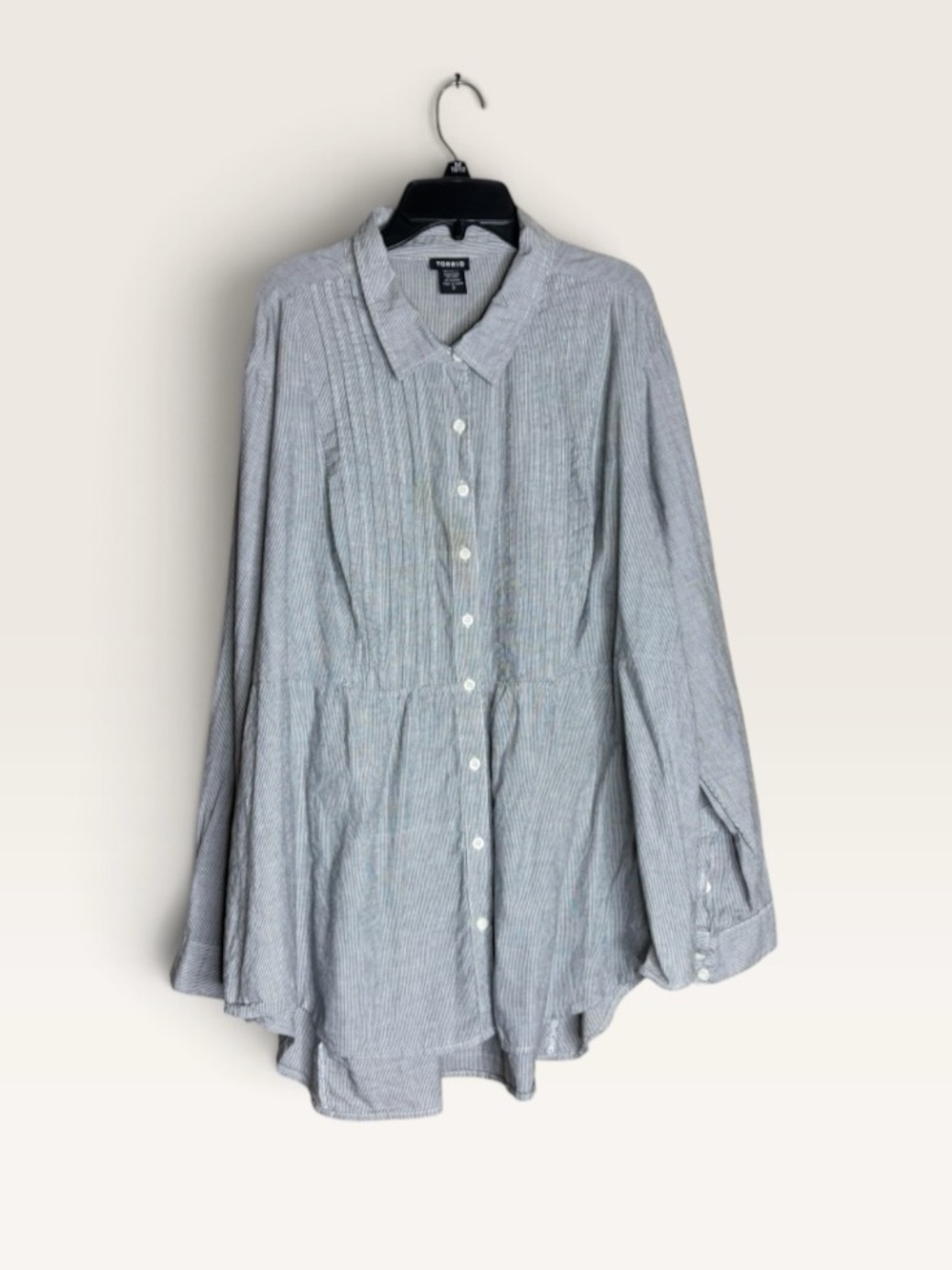 Torrid Size 3 3X Black White Pinstripe Cotton Peplum Button Down Tunic